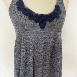 Free People Blue Tank with Navy Crochet Neckline